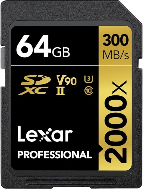 Lexar Professional 2000x SD Card 64GB, SDXC UHS-II Memory Card, Up to 300MB/s Read, for DSLR, Cinema-Quality Video Cameras (LSD2000064G-BNNAG)