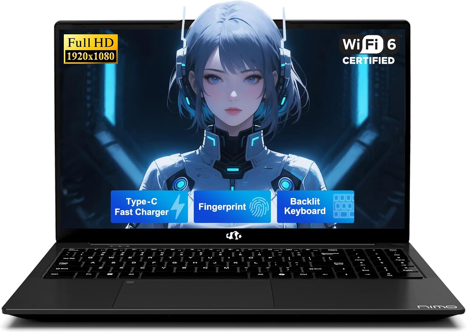 NIMO 15.6″ IPS FHD-Student-Laptop, 8GB RAM 128GB SSD Intel N150(Beat to i3-10110U, 4 Cores Up to 3.6GHz) Computer with 65W Type-C, Fingerprint, Backlit Keyboard, Wi-Fi 6, BT5.2, 2 Years Warranty