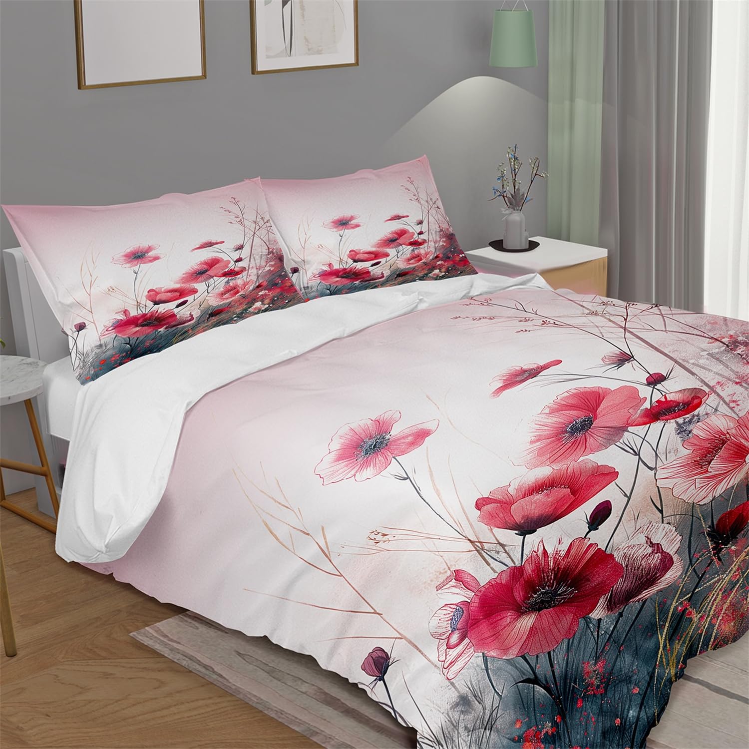 Funda nórdica matrimonial de flores colcha para dormitorio acogedor y moderno