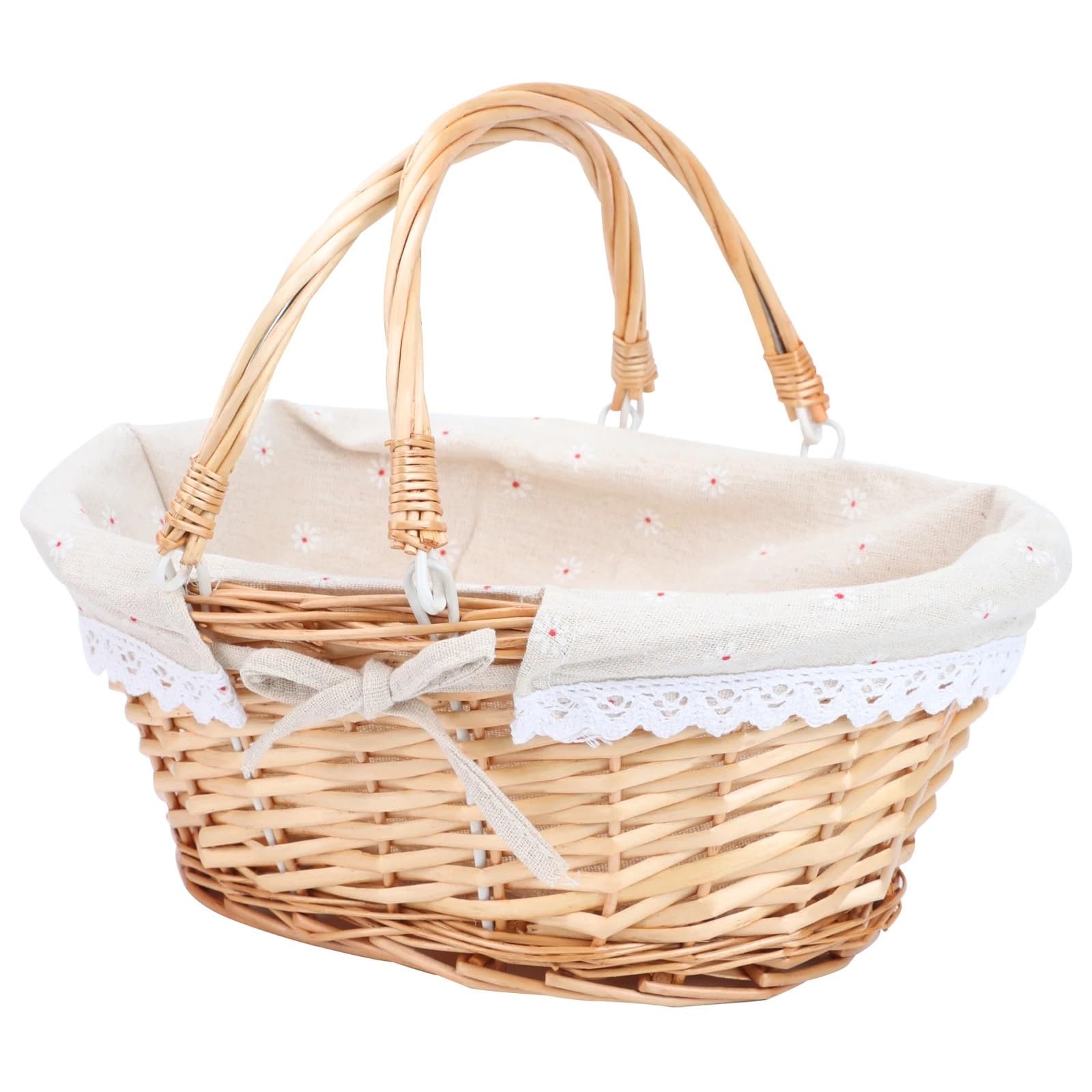 Picnic Basket Picnic Basket, Woven Wicker With Double Handles And Cloth Lining For Food Sundry Container Fruit Storage