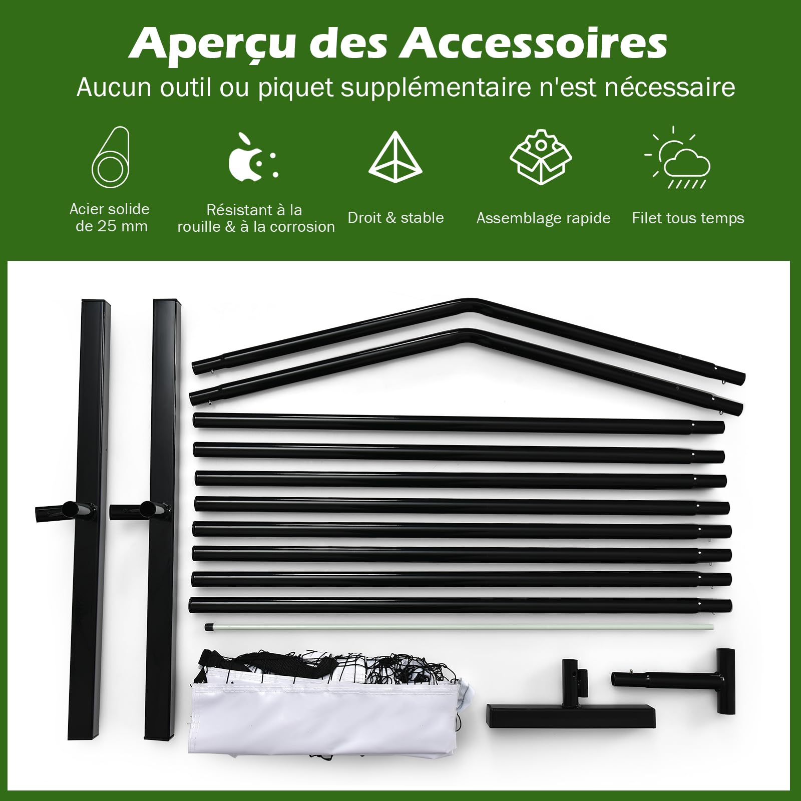 GOPLUS Filet de Pickleball Portable 670cm, Système de Filet de Taille Officielle, Tuyaux Métalliques&Filet en Polyester avec Sac de Transport en Oxford, Réglage Rapide, pour Intérieur Extérieur