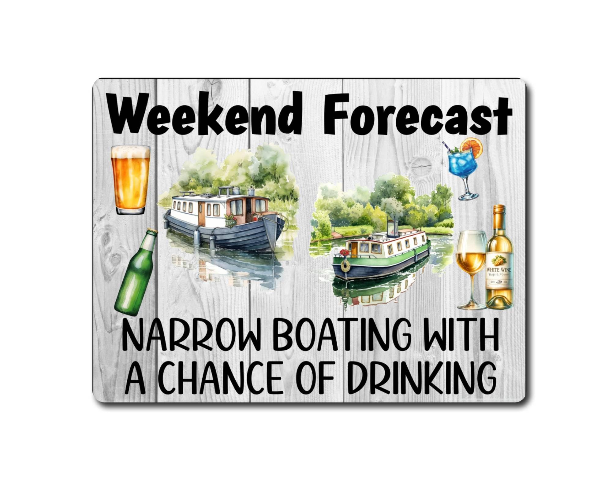 Decalarama Boating Metal Sign Gift – Weekend Forecast Narrowboating With A Chance Of Drinking - Cute Fun Novelty Aluminium Present
