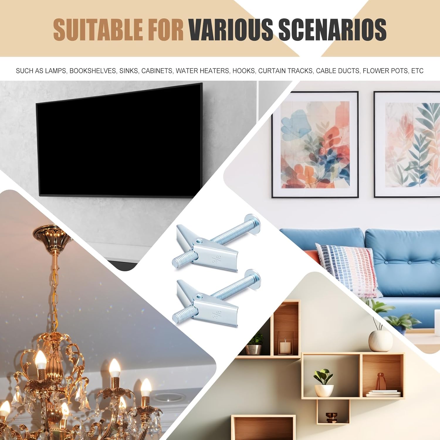 50 Pcs 3/8" x 4" Toggle Bolts Butterfly Screws Anchors Heavy Duty Wall Anchors for Drywall with Wing Nuts for Hanging Heavy Objects on Drywall