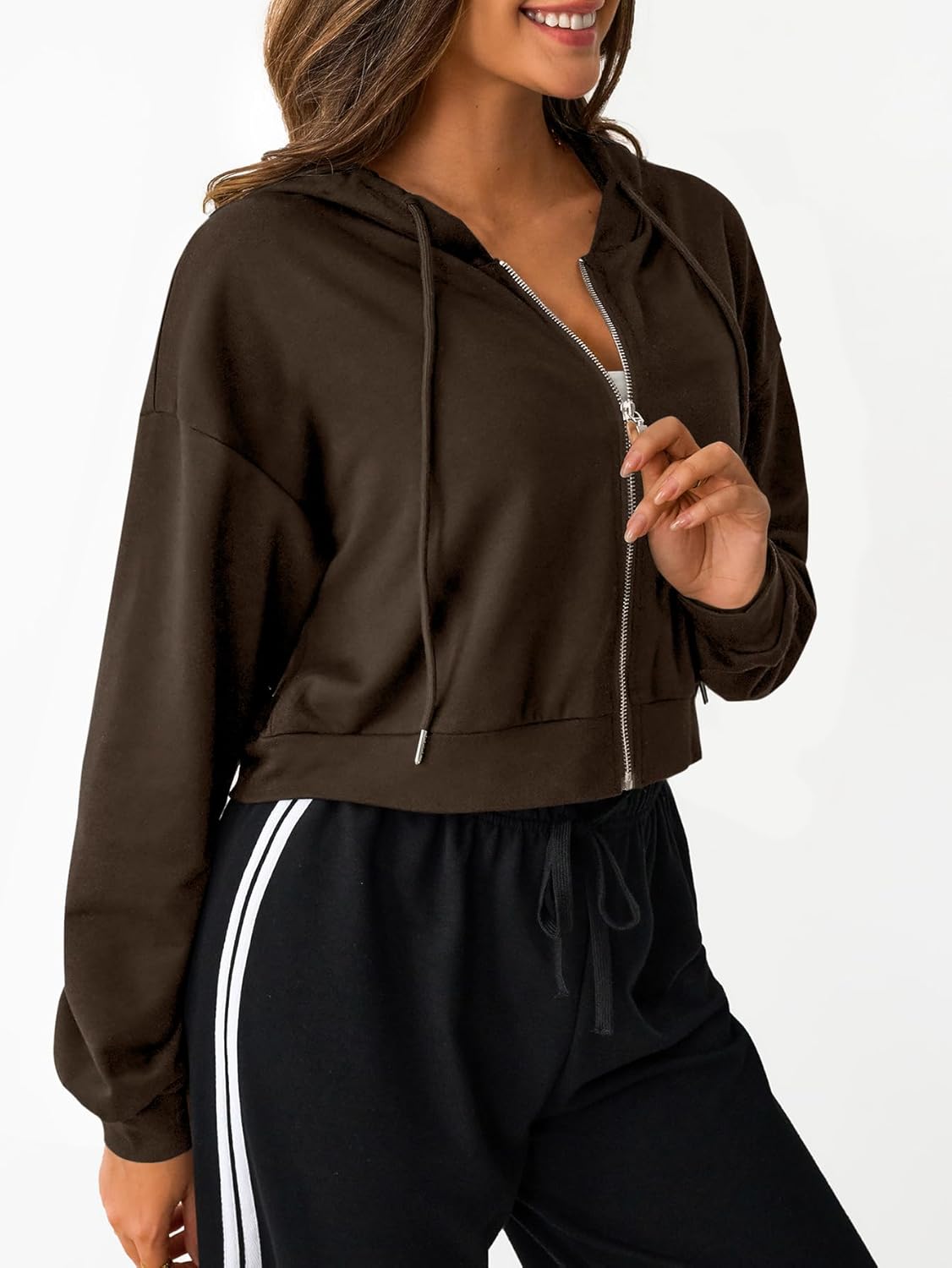 SOFIA'S CHOICE Cropped Zip Up Hoodie Women Long Sleeve Crop Sweatshirts Jackets - Image 6