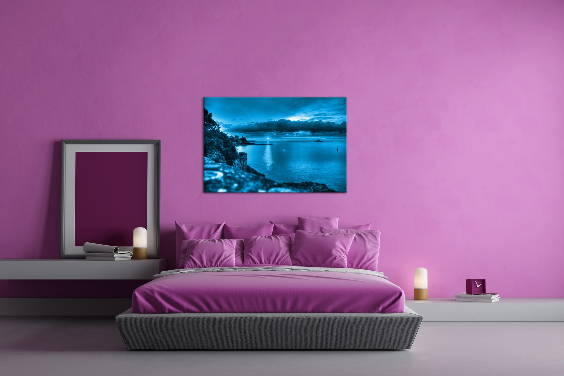 Ravissant coucher de soleil à Bretagne effet : dessin sur toile montée sur châssis en bois véritable de haute qualité Impression numérique avec cadre, pas de poster ou de panneaux., Toile, 100x70