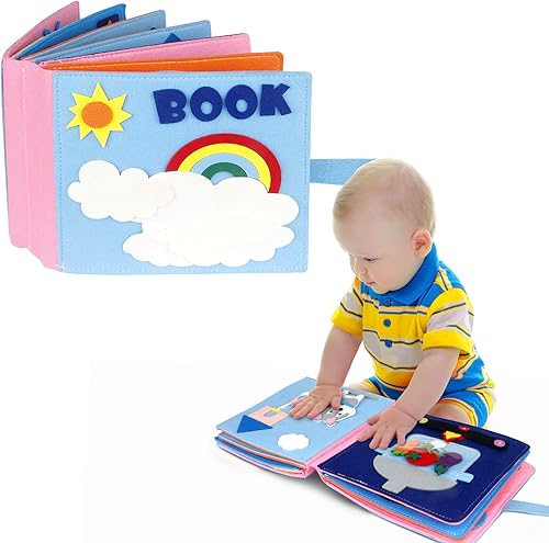 Zalmoxe Libro silencioso de 13 pulgadas con temas Montessori de fieltro para niños pequeños de 1, 2, 3 para desarrollar el aprendizaje, habilidades