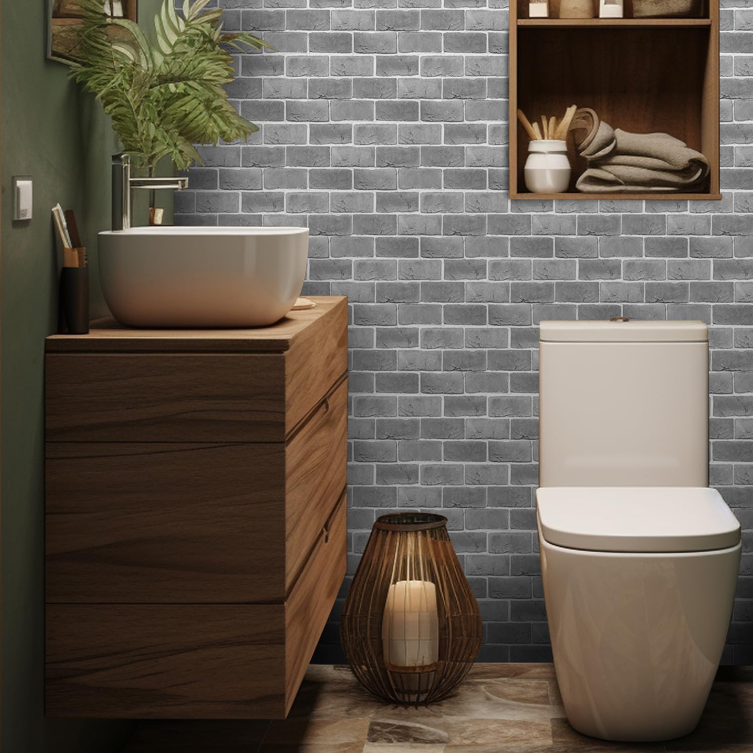 Alwayspon 30cmX15cmX24Pcs Grey Brick Effect Thick Vinyl Wall Tile Sticker, Peel and Stick Tile Transfer for Kitchen Bathroom Backsplash