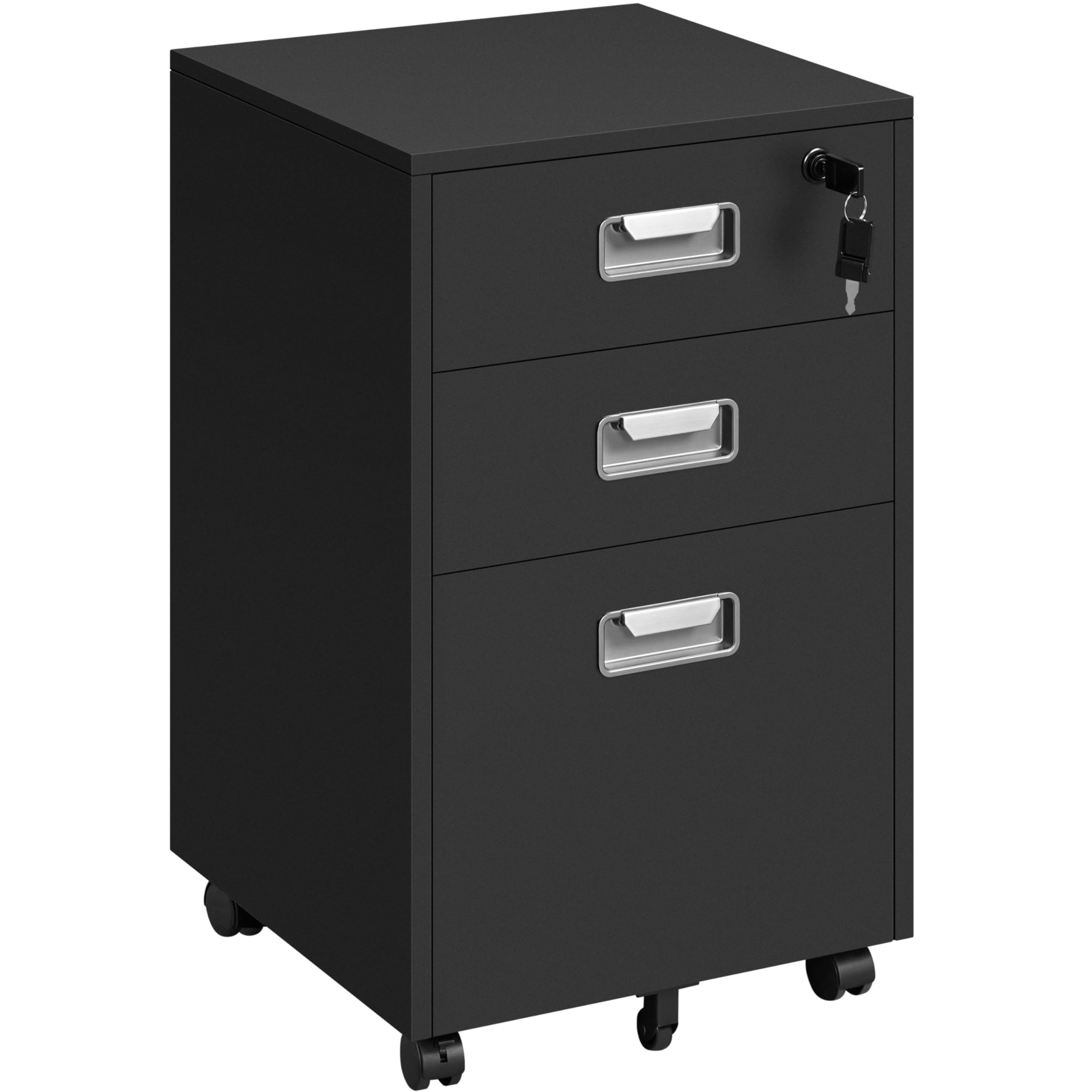 Yaheetech Armadietto con 3 cassetti e cartella sospesa, mobile per ufficio, studio, soggiorno, ufficio, colore nero