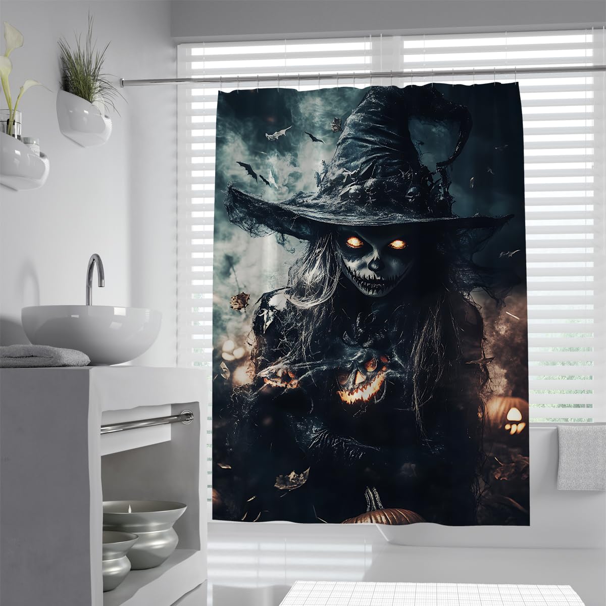 Tende Doccia Halloween Orrore Strega Spaventosa Bagno 200x200cm