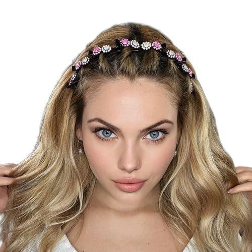 Miniatura 3 de BeautyHair 3 diademas de doble capa con clip, diamantes de imitación y elegancia perla, accesorio para el cabello de moda, peinado de diadema de moda