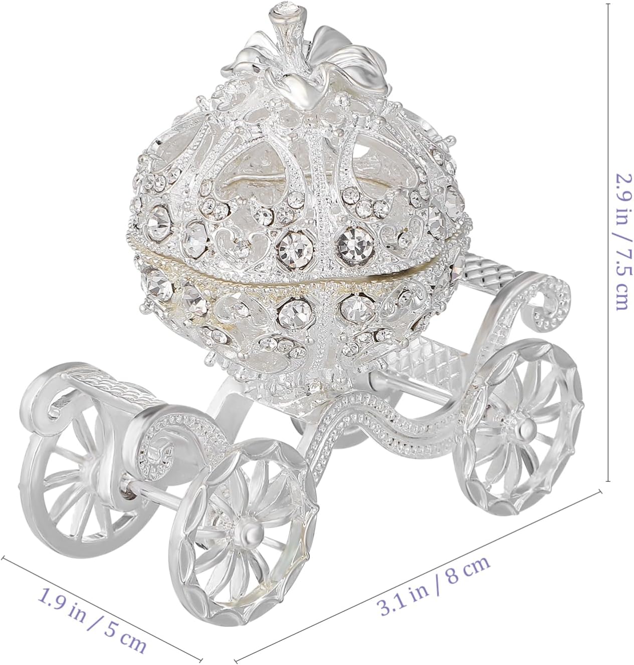 2Pcs Pumpkin Carriage Decorative Jewelry Box, Rhinestone Princess Carriage Trinket Box, Hand Painted Jewelry Ring Display Holder Unique for Wedding Christmas Halloween Decor