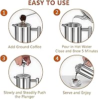Vista 6 de Cafetera grande de prensa francesa de 50 oz (1.5L), prensa de té aislada de doble pared de acero inoxidable 304 para acampar, hacer senderismo