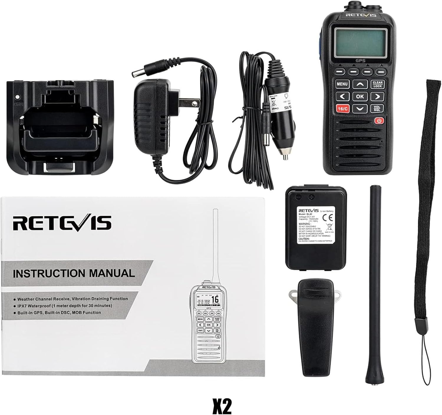 Retevis RM40 Handheld Marine Radio with GPS DSC Mob,Floating IP67 Submersible Waterproof,1500mAh,NOAA Weather,International Channel,Dual/Tri-Watch,Ship to Shore Radio for Lease Cargo Ship(2 Pack)