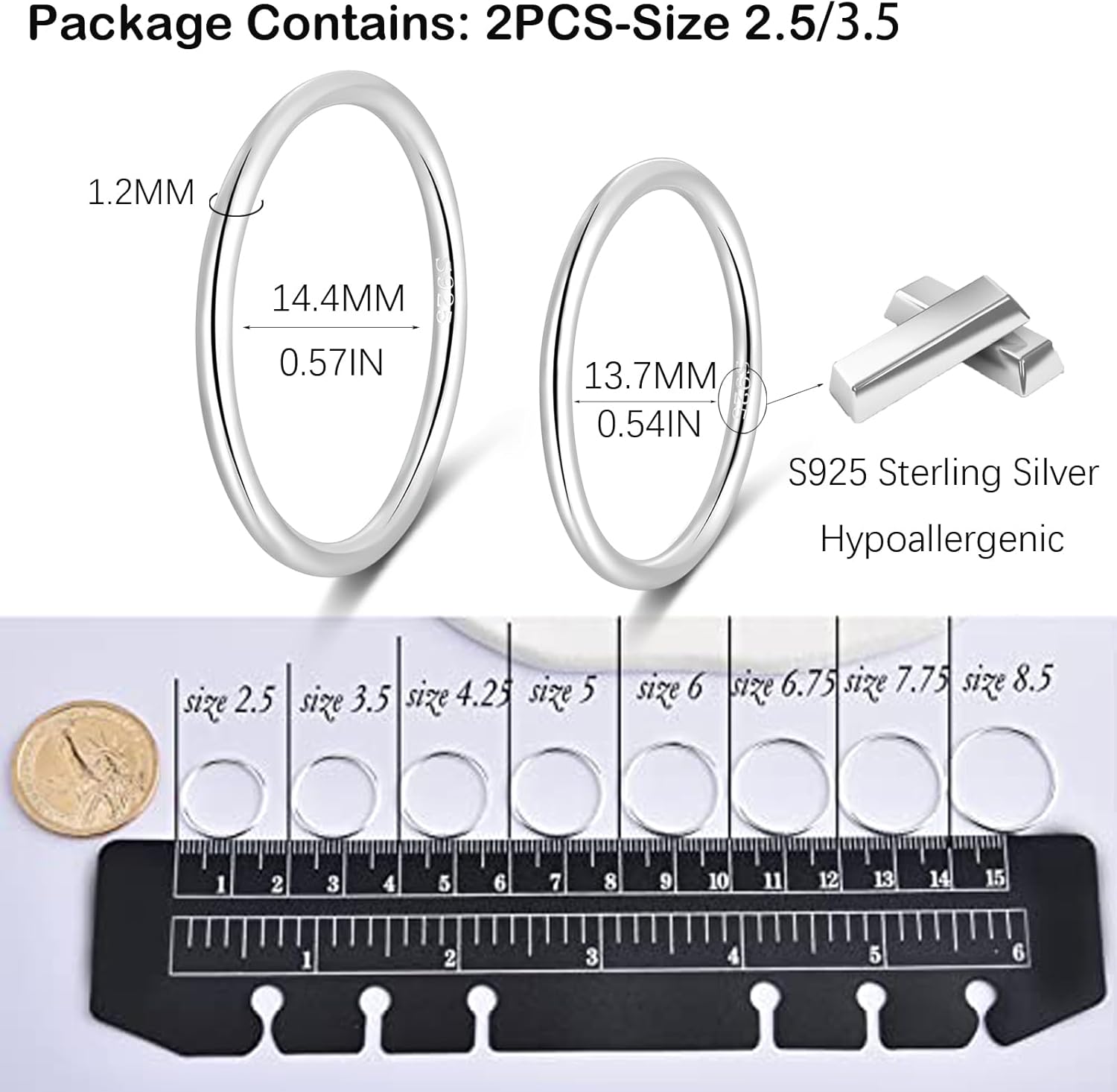 CANDYFANCY 925 Sterling Silver 1.2mm Stacked Midi Thin Rings for Women Knuckle Ring Band Stacking Ring Set Size 2.5-8.5 - Image 7