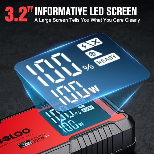 Miniatura 6 de GOOLOO Arrancador de coche GT6000 de 6000 A con carga rápida bidireccional de 100 W, potente amplificador de batería automático de 12 V (todo motor