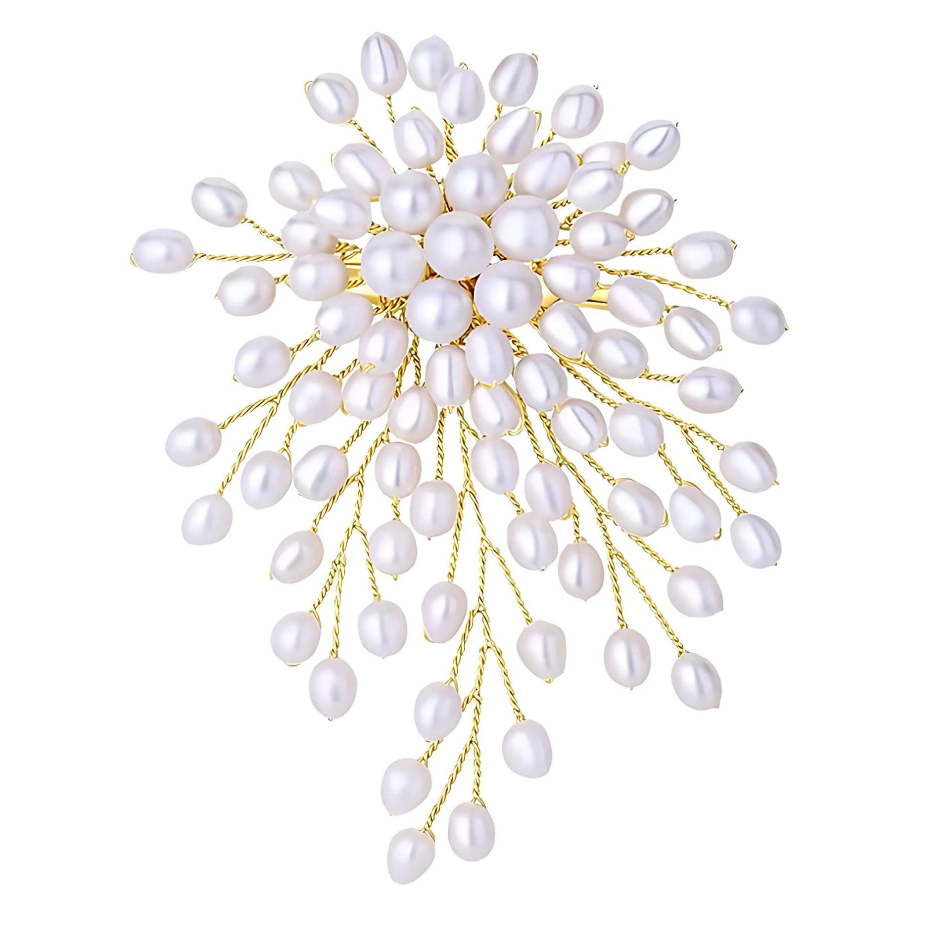 Gold Plated Pearl Veil Flower Brooch Cum Saree Pin For Women (Brooch0641) 1 Pc