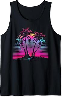 Palm Tree Vaporwave Retrowave Aesthetic Synthwave 80s Beach Tank Top