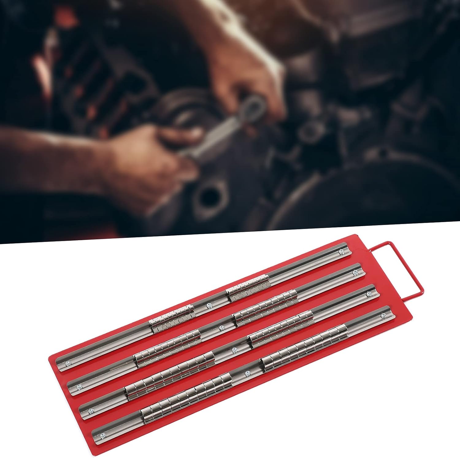 Heavy-Duty Socket Organizer Tray - Steel Rail Rack Holds 1/4-Inch, 3/8-Inch, 1/2-Inch Sockets, Wall Mount & Tool Box Storage for Auto Mechanics & DIY