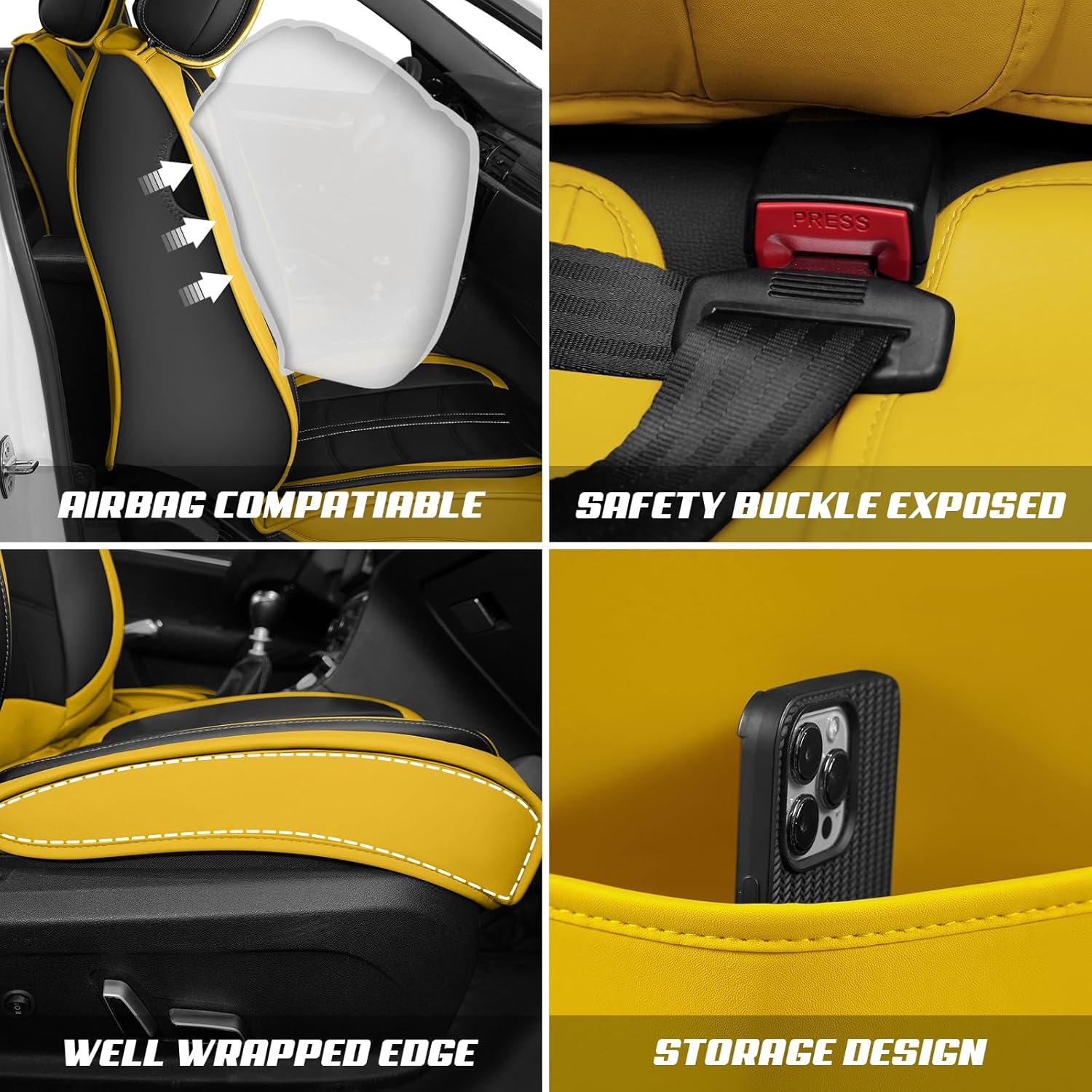 Seat Covers Fit for Chevrolet Silverado 1500 2007-2024,Made of Premium Nappa Leather,Custom Advanced Truck Seat Covers,Airbag-Compatible Seat Cover (Black Yellow,Full Set with Pillow)