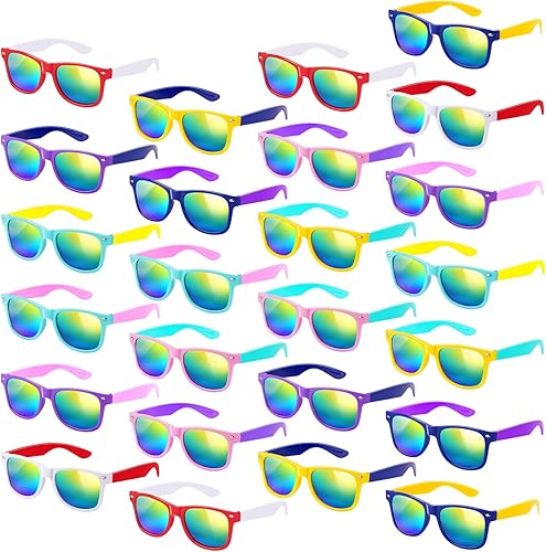 SCIONE Paquete de 24 lentes de sol para niños, regalos de fiesta de cumpleaños, graduación, fiesta de playa, piscina, regalos de San Valentín