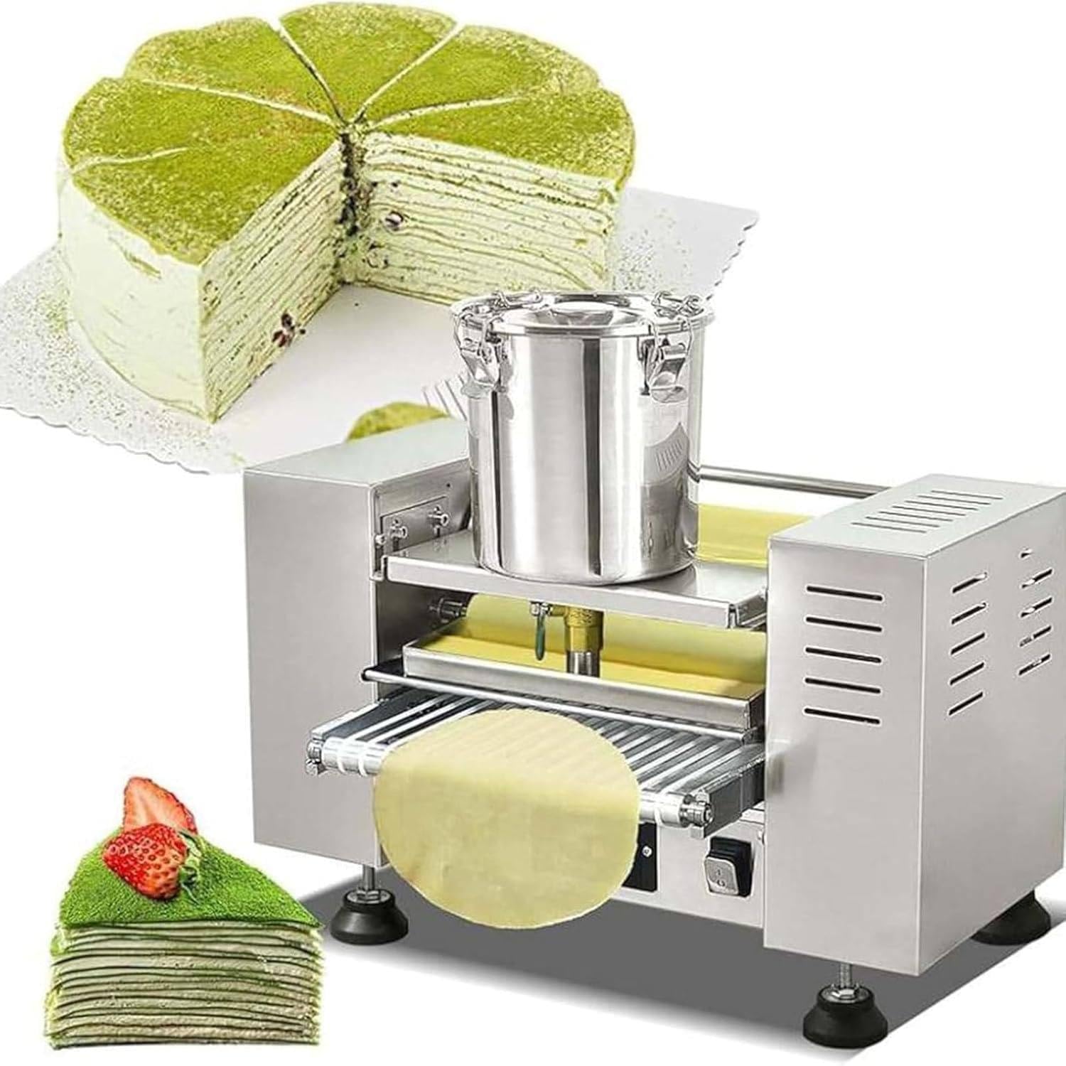 FJYAWEN Automatic Crêpe Machine for Mille-Feuille Cakes, Professional Crêpe Maker, 100 to 350 Pieces/Hour, Crêpe Diameter 15 to 23 Cm, Thickness 0.4 to 1.2 Mm, Adjustable Speed 8in