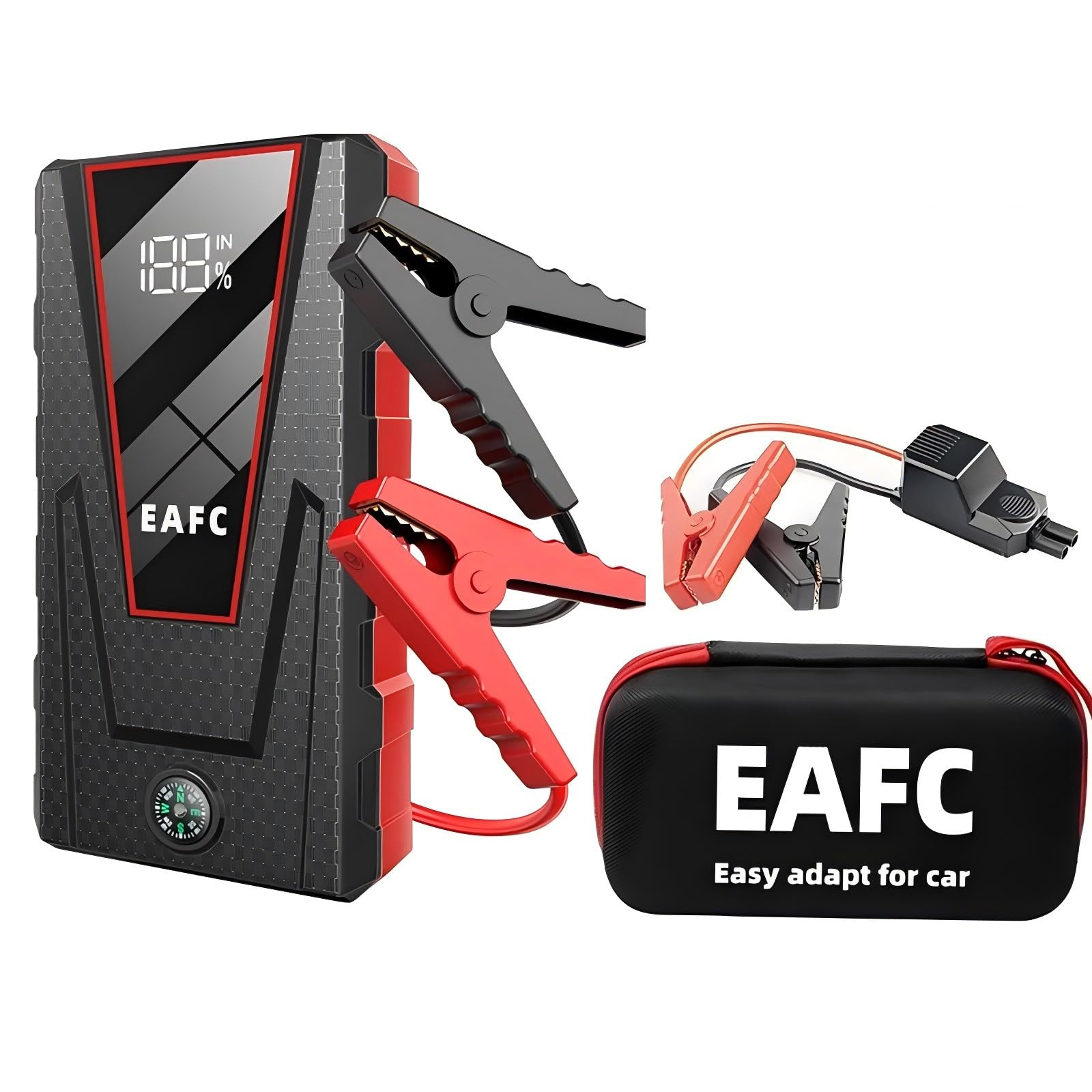 Arrancador Portátil De Batería 1200A Para Coche 12V | Para Gasolina 4.0L Y Diésel 2.0L, Con Luz LED Y Puerto USB