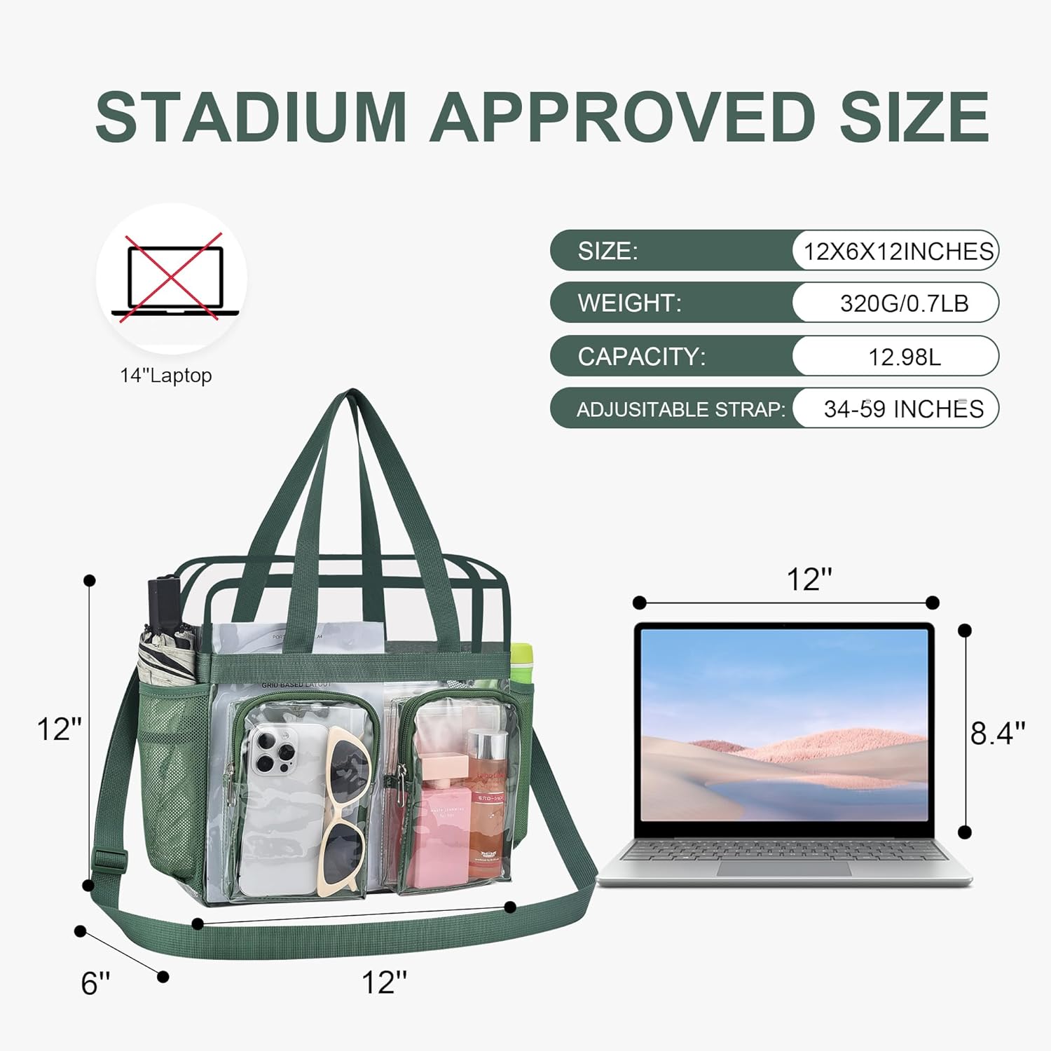 Oraben Clear Tote Bag Clear Bag Stadium Approved 12x6x12 Stadium Bag for Work, Sports Games,Gym - Image 3