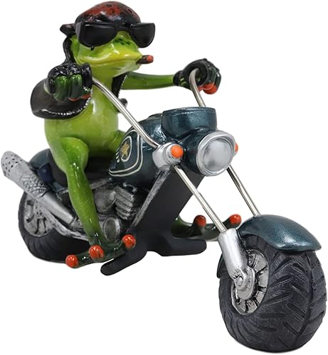 Miniatura 1 de Ebros 8.5 pulgadas de largo nacido para montar rana motero con pañuelo rojo fumar cigarro montado en picador metálico estatua de motocicleta