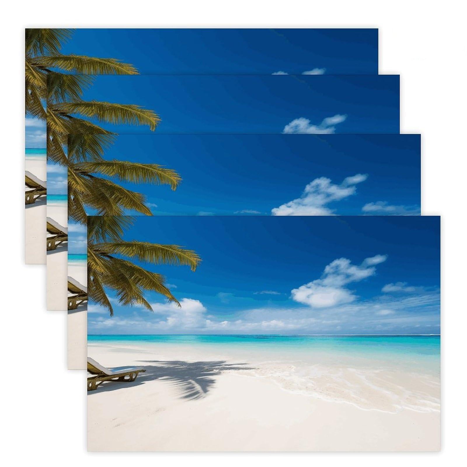 White Beach Tropical Sea Placemats Flax Place Mats for Dining Table Rectangle Non-Slip Table Mats Heat Resistant Washable Placemat for Kitchen Home Decor Party Outdoor 12" X 18"