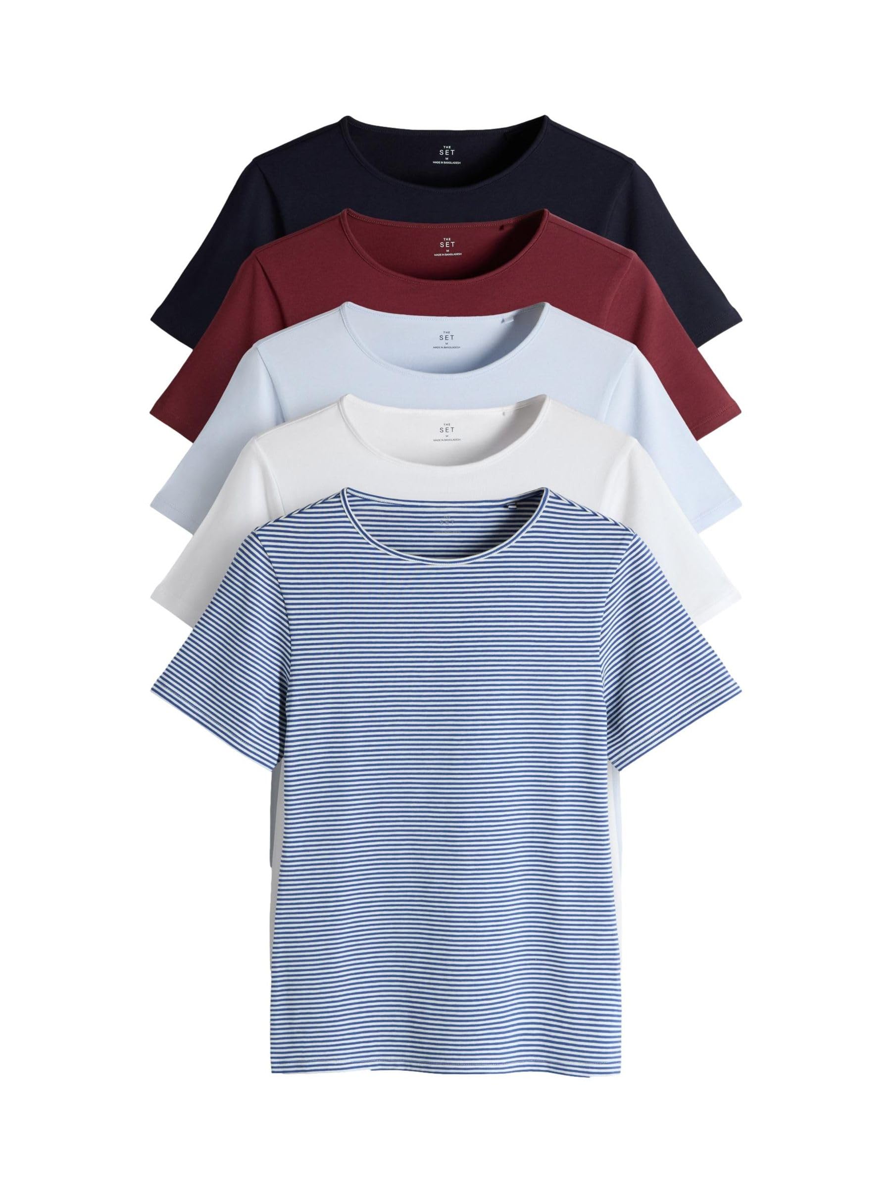 THE SET Donne Confezione da 5 t-Shirt Girocollo Aderenti | Standard, a maniche corte, Pull On