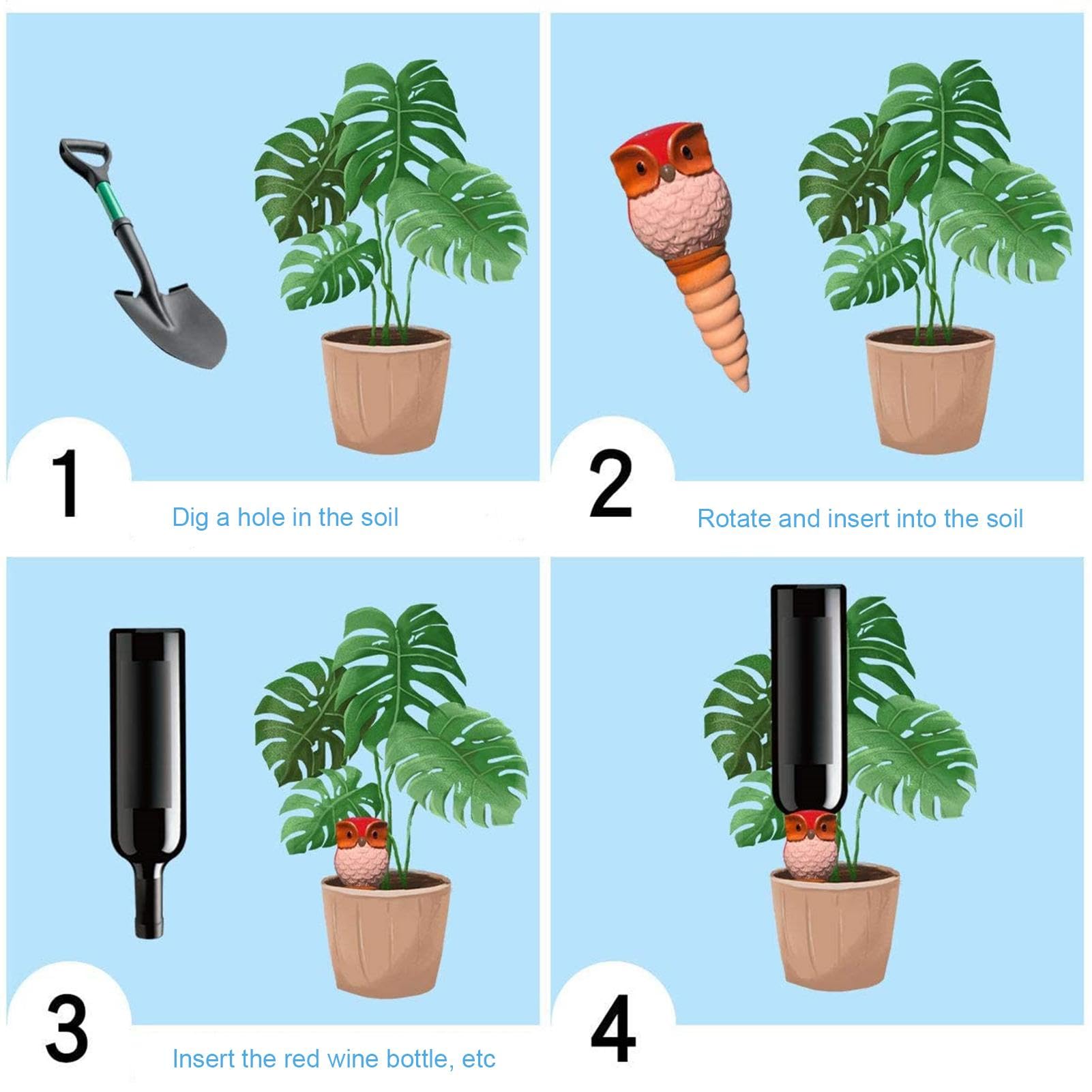 Pflanzenwässerungspikes, Wasserspikes für Outdoor -Pflanzen Eulen | Automatische Pflanzenwasserer für Innen- und Außenblumen im Urlaubs selbstbewusstseinsgeräte
