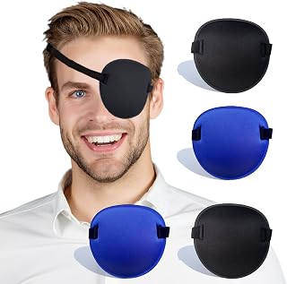 4 Pcs Eye Patch, Super Soft Eye Patches, 3D Adjustable Medical Eye Patch for Adults Kids, Amblyopia Lazy Eye Patches for Left or Right Eyes, Black & Blue