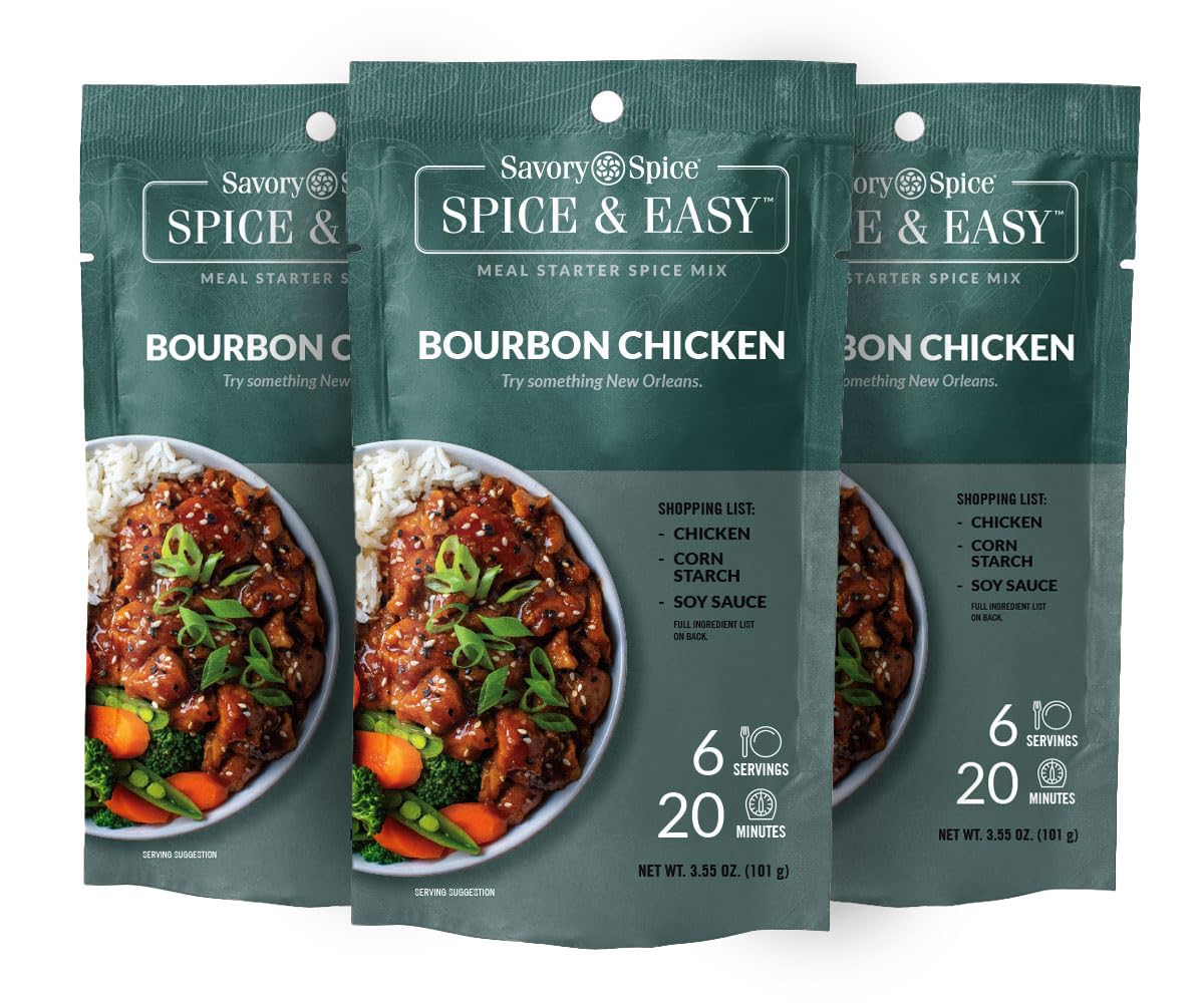Savory Spice Bourbon Chicken Spice & Easy (3-Pack, 10.65 oz) - Sticky-Sweet Bourbon Chicken Seasoning Mix & Marinade Meal Starter for Homemade Takeout