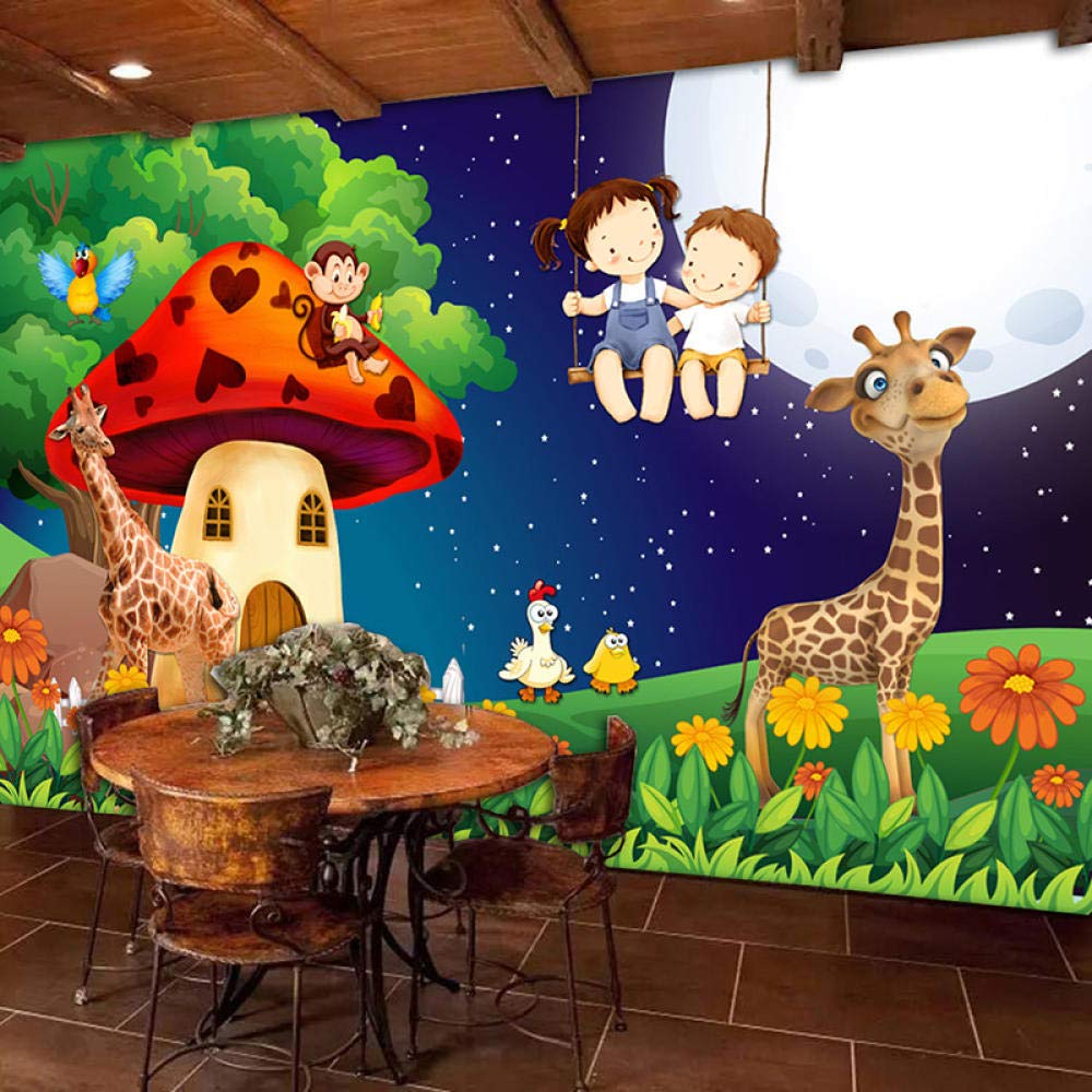 Las kreskówka grzyb pokój księżyc żyrafa duży mural pokój dziecięcy dekoracja ścienna do sypialni dla dzieci!