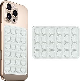 amazon basics Suction Phone Case Anti-Slip Silicone Multipurpose Hands-Free Sticky Pads for Phone Case Mount for Selfies Videos Mirror Shower Car Dashboard - White (1 Piece)