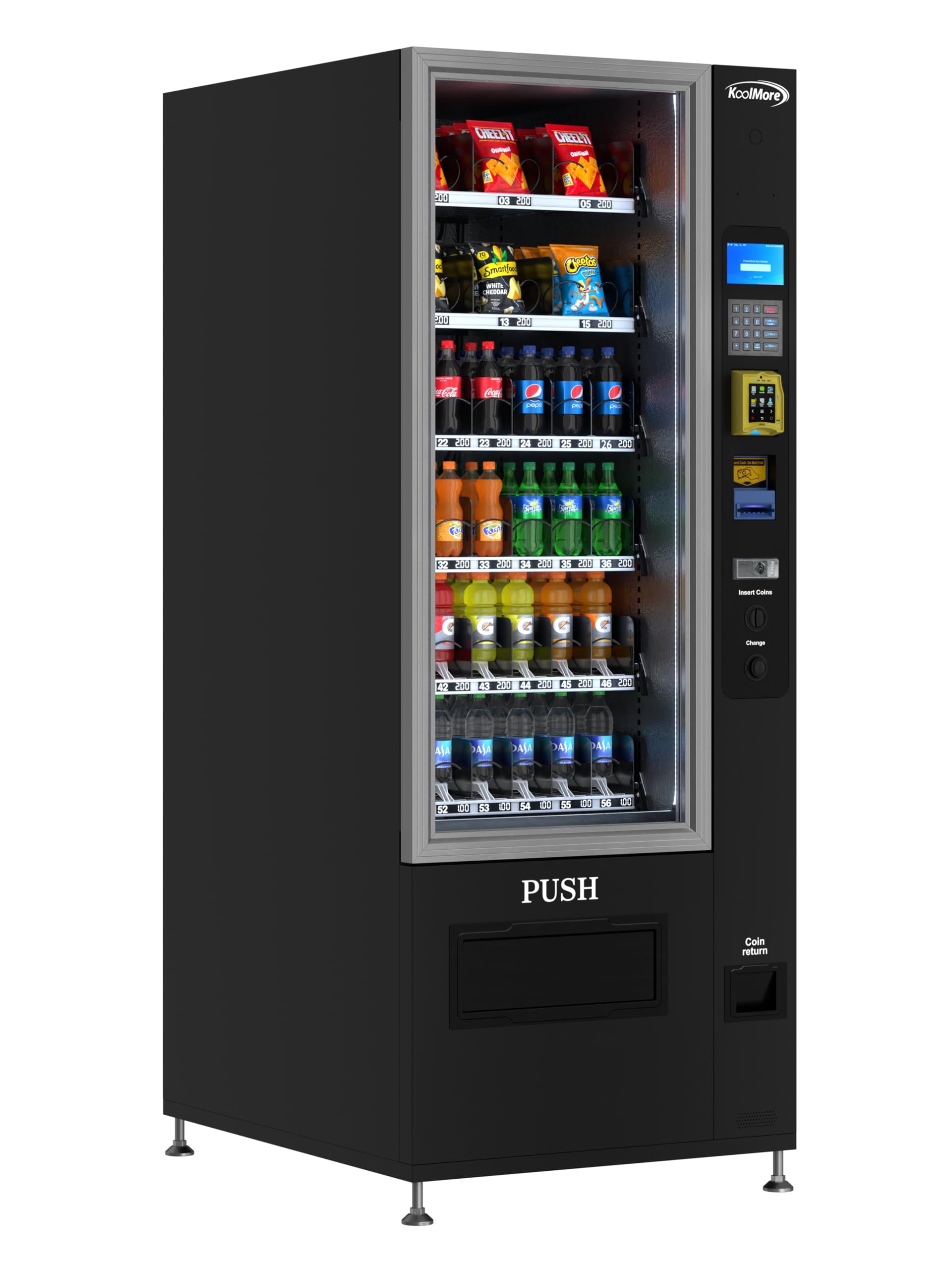 KoolMore KM-VMR-30-BR Snack Vending Machine Featuring Credit Card Reader and Bill Acceptor in Black, 36 Slots/Refrigerated