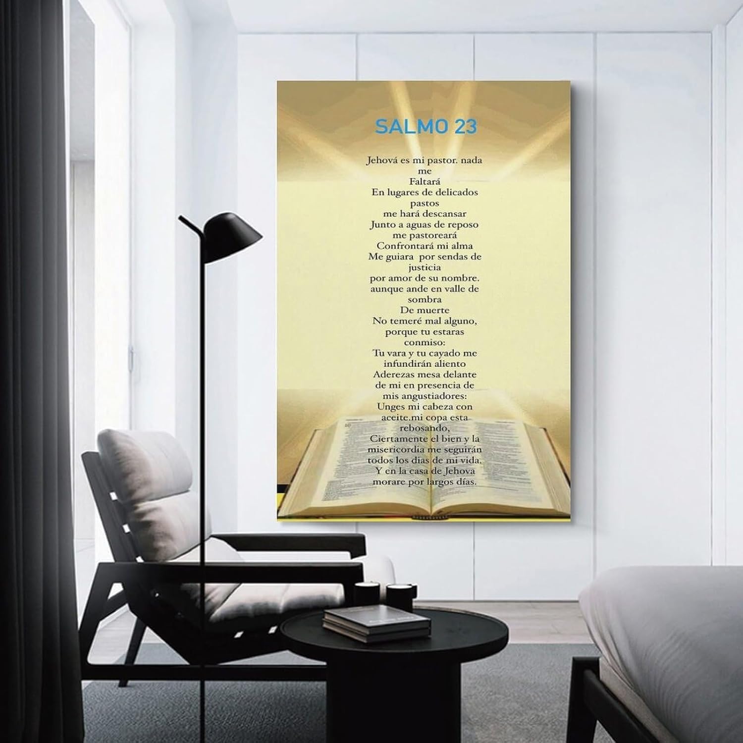 HJNAOKGWHQ Spanish Scripture Wall-Art Psalm 23 Canvas Print El Señor es mi Pastor Inspirational Decor for Home Office Living Room(Framed,16x24inch(40x60cm))