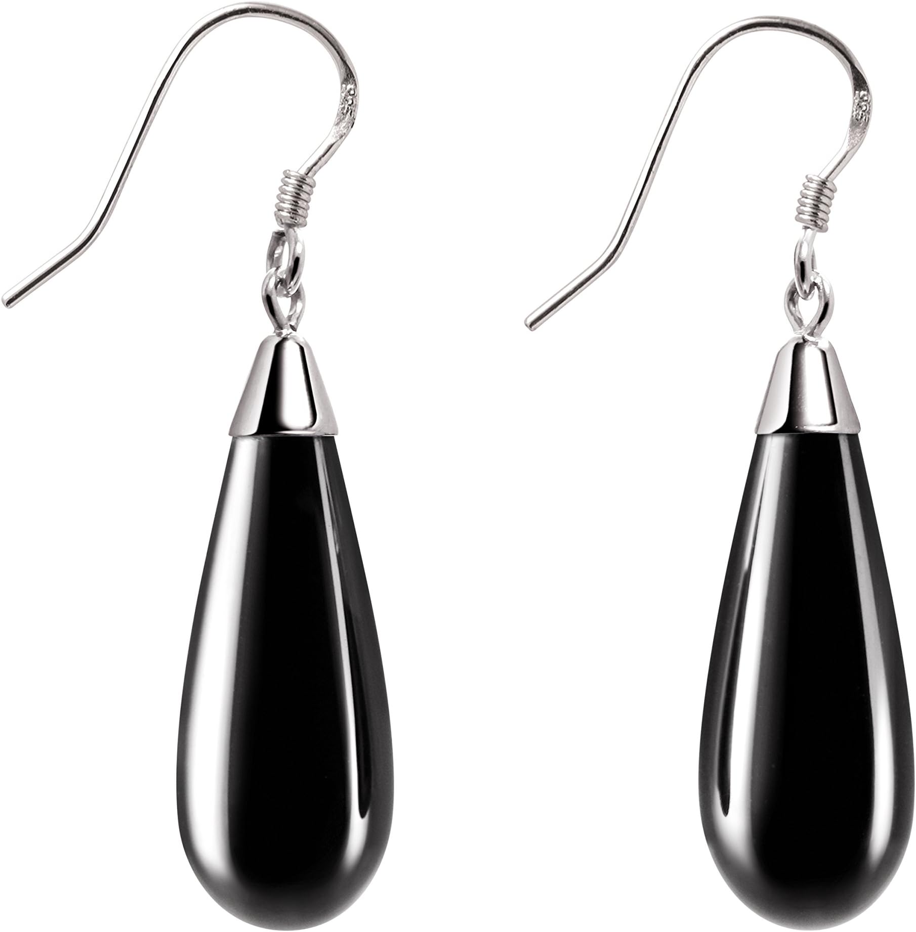 Franki Baker 925 Sterling Silver Long Elegant Pear Drop A+ Grade Black Spinel Drop Earrings. Length: 3.5cms