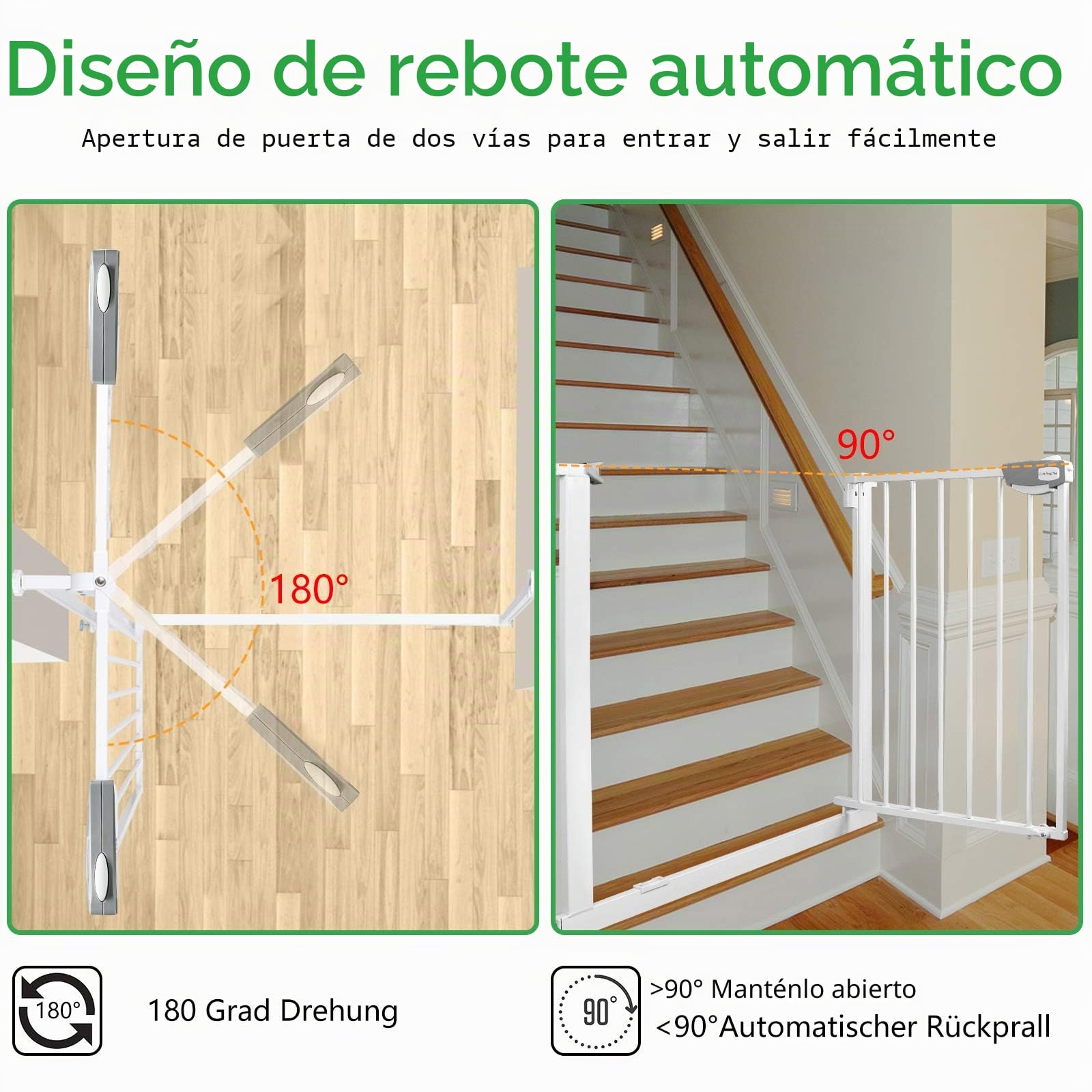 UISEBRT Rejilla de protección para Puertas sin taladrar, Rejilla de protección para escaleras para niños 85 – 95 cm, con Cierre automático para bebé, Rejilla de protección de Metal, Blanco