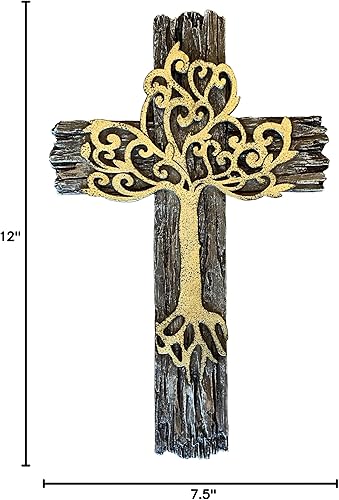 Miniatura 8 de Top Brass Cruz de pared rústica en capas del árbol de la vida espiritual de 12 pulgadas - Escultura decorativa de arte de Jesús