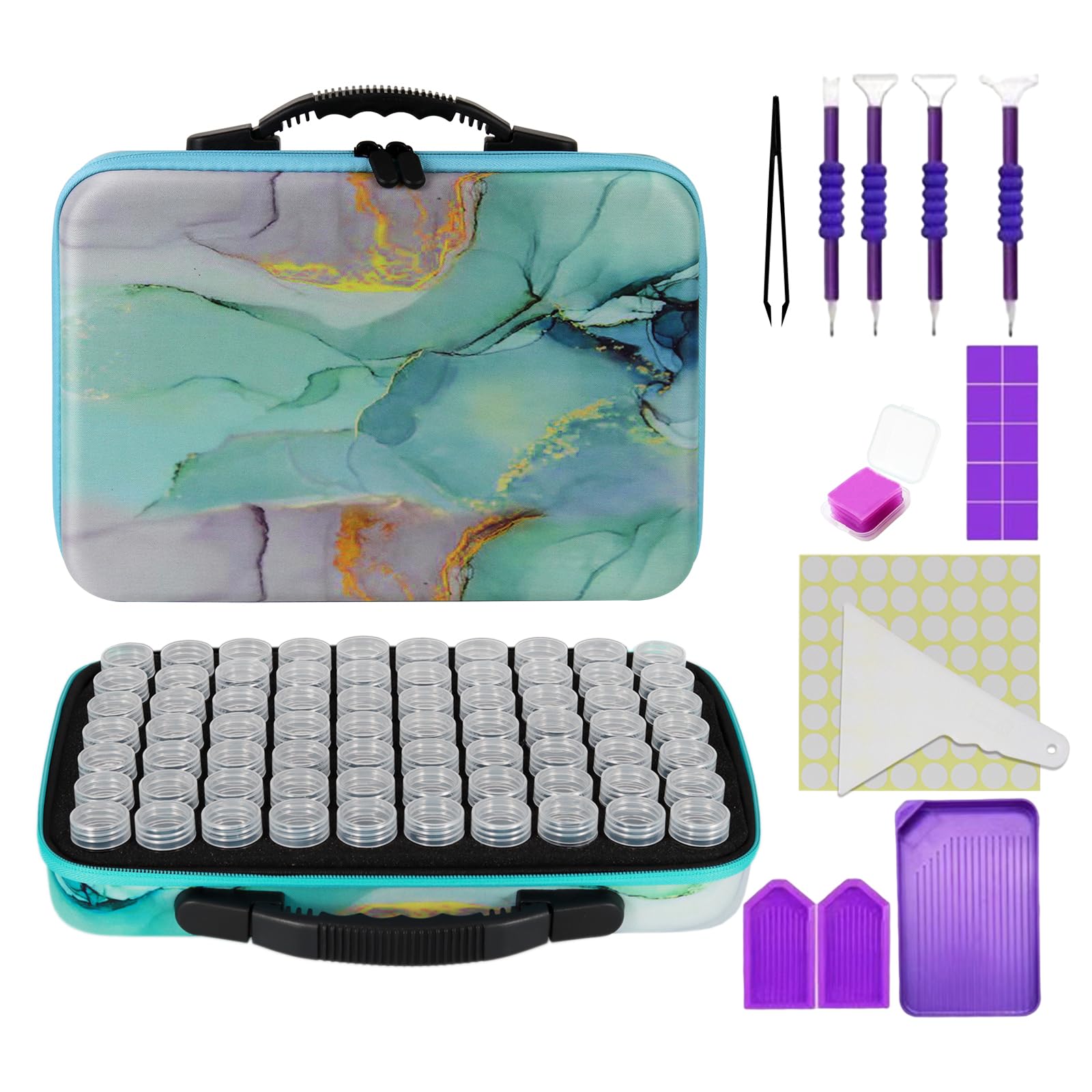 70 Slots Diamond Painting Storage Container, Diamond Painting Accessory Kit with Tools, Shockproof Storage Box for Diamond Art Craft Jewelry Bead Rhinestone Organizer.