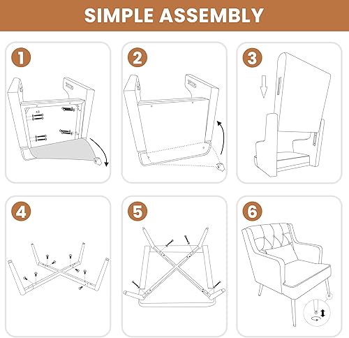 Miniatura 9 de Yaheetech Silla decorativa, silla de sala de estar, sillón de piel sintética de mediados de siglo, almohada lumbar, cómoda silla de lectura