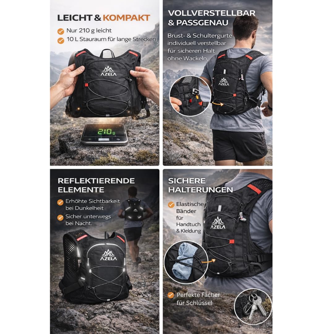 Laufweste Damen & Herren mit 500ml Trinkflasche – Ultraleichte & atmungsaktive Trinkweste mit Handyfach – Running Vest / Trinkrucksack für Joggen, Trailrunning & Marathon