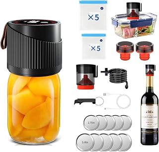 Electric Mason Jar Vacuum Sealer Kit,3 in 1 Automatic Mason Jar Vacuum Sealer Kit with External Assembly Vacuum Pump for Food Storage with Vacuum Bag Wine Bottle
