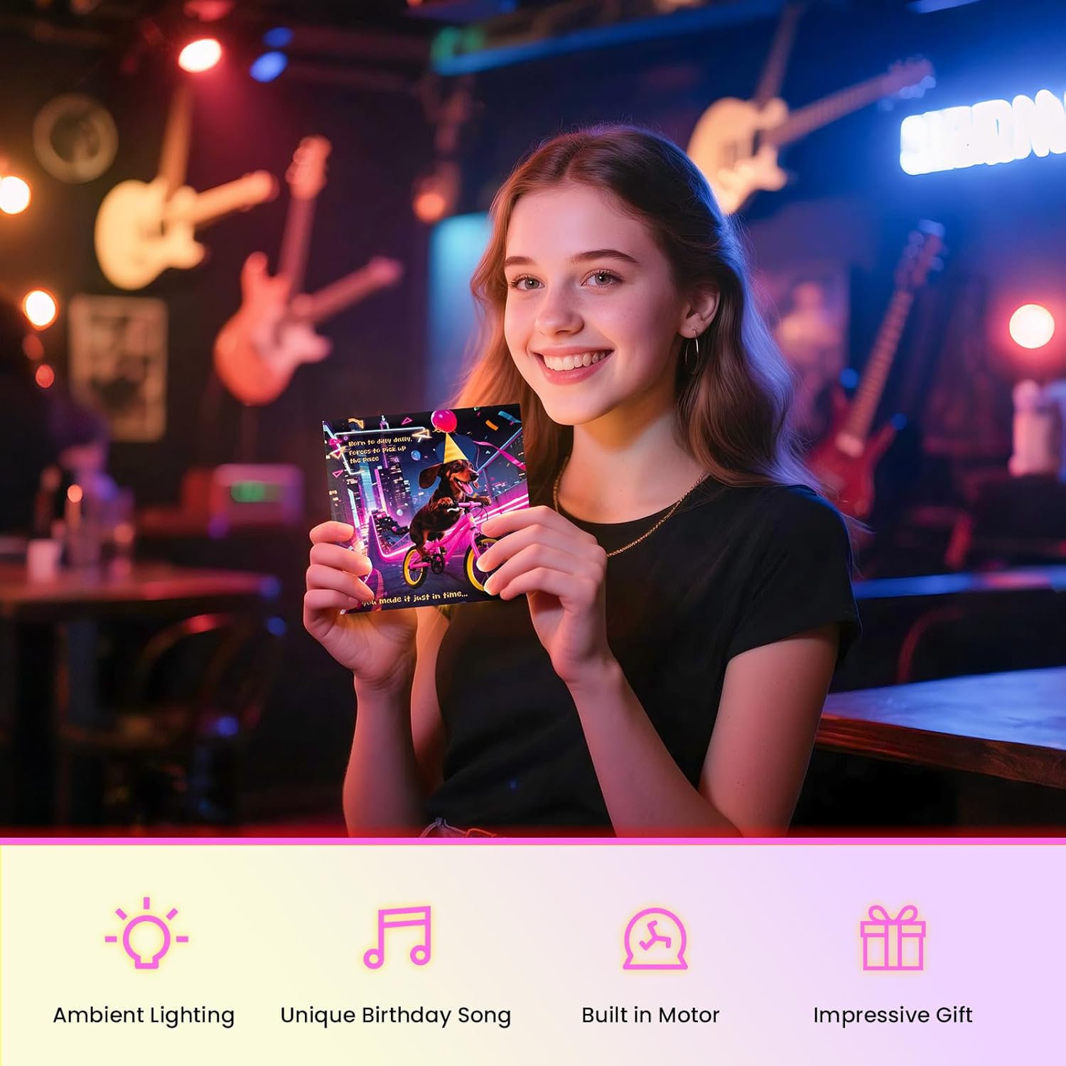 Birthday Card, Funny Birthday Cards for Men Women Kids, Exquisite MUSICAL & SHAKING & LIGHTING Rock Band Dog Pop-up Greeting Card Gifts with Envelope, 6.1 x 6.1 Inch - Image 4