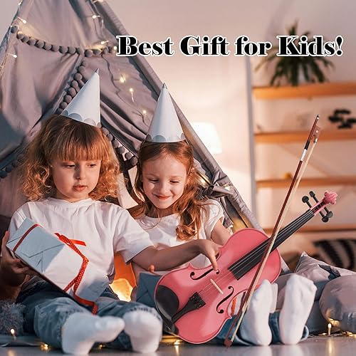 Miniatura 5 de BELANITAS Violín infantil de 14, violín rosa para niños de 9 a 12 años, violín para principiantes con estuche rígido arco y colofonia, regalo de