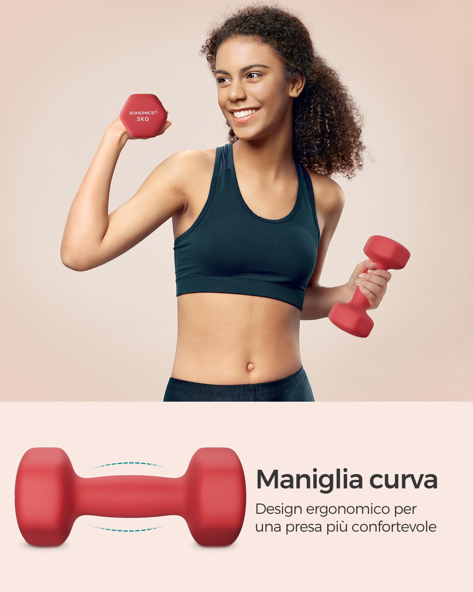 SONGMICS Set di 2 manubri, manubri corti, esagonali, rivestimento in neoprene, allenamento della forza, allenamento, fitness, per la casa