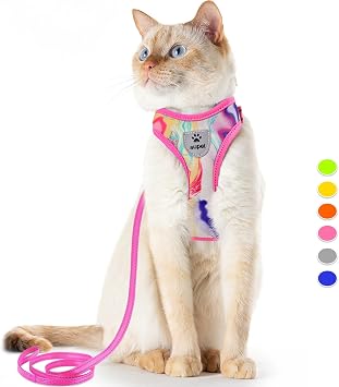 Supet Cat Harness and Leash Set Stylish Escape Proof Cat Vest Harness Adjustable Breathable Pet Leash with Reflective Trim