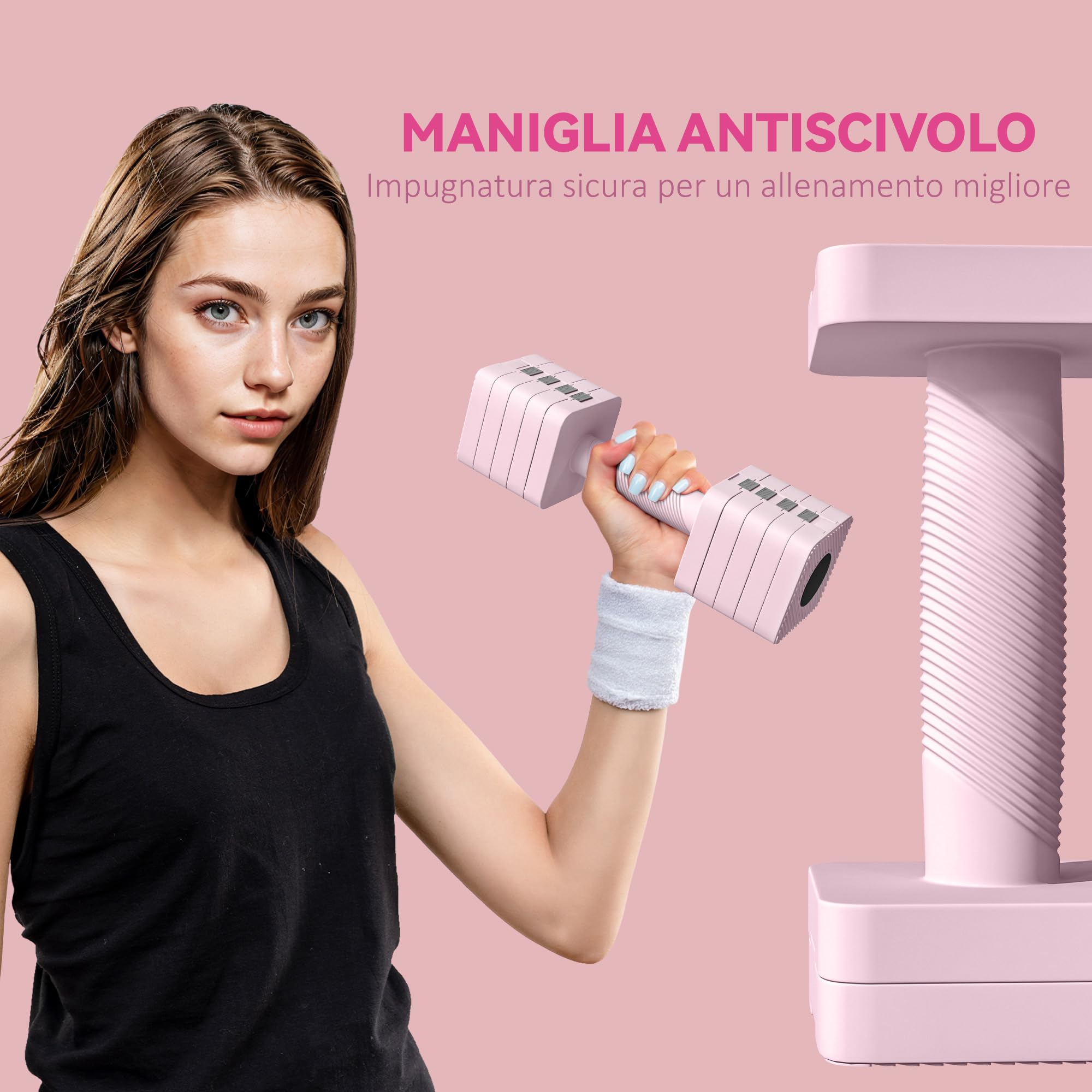 SPORTNOW Set di Manubri da 2x5 kg, Set Pesi Palestra Regolabili con Piastre Rimovibili e Impugnatura Antiscivolo, Pesi Manubri, in Acciaio, per Allenamento Fitness Casa e Palestra, Rosa