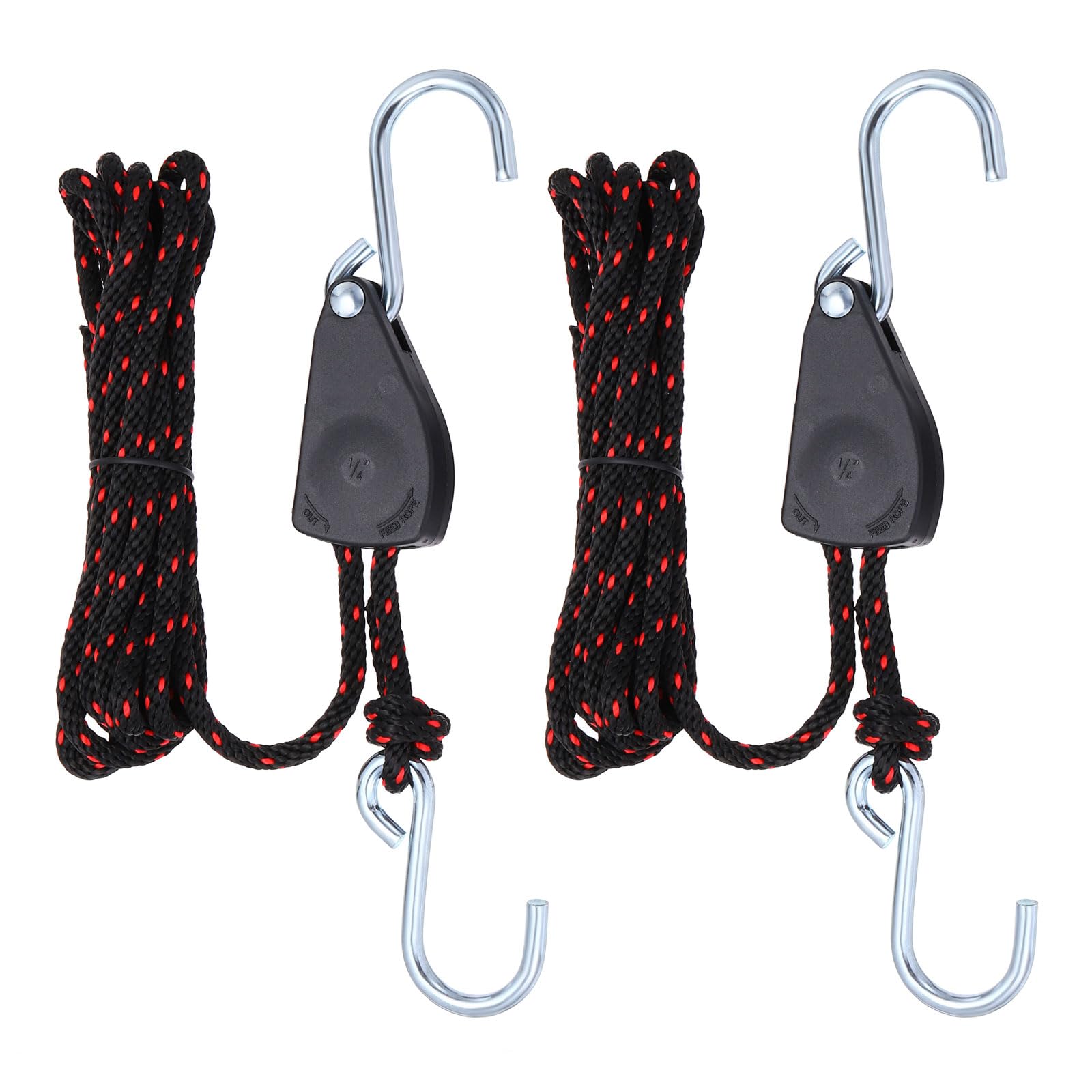 PATIKIL 2 Pcs Red & Black 1/4" x 10 ft Heavy Duty Kayak Rope Tie Down Straps, Compatible with Car, Truck, Trailer, ATV